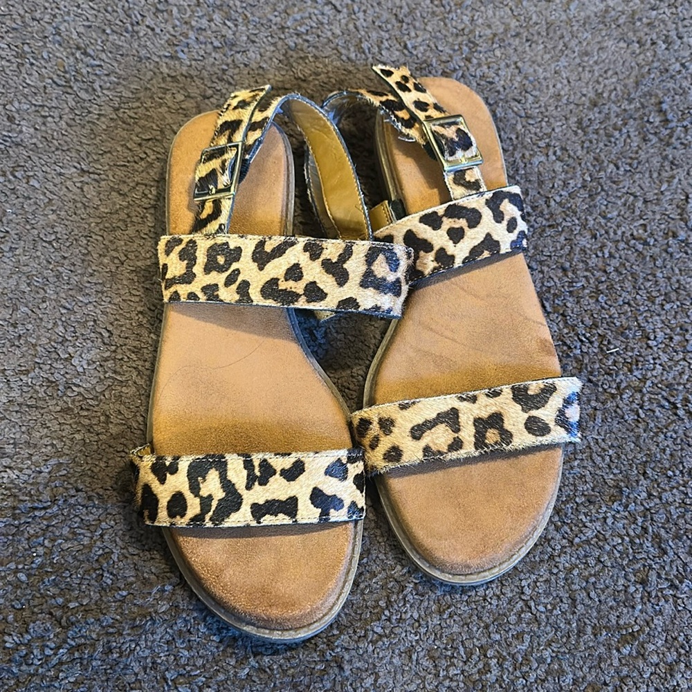 Leather velvet cheetah print sandals
